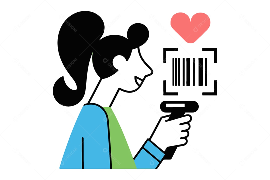 Mulher Segurando Leitor de Códigos de Barra Ilustração Vetor EPS + AI