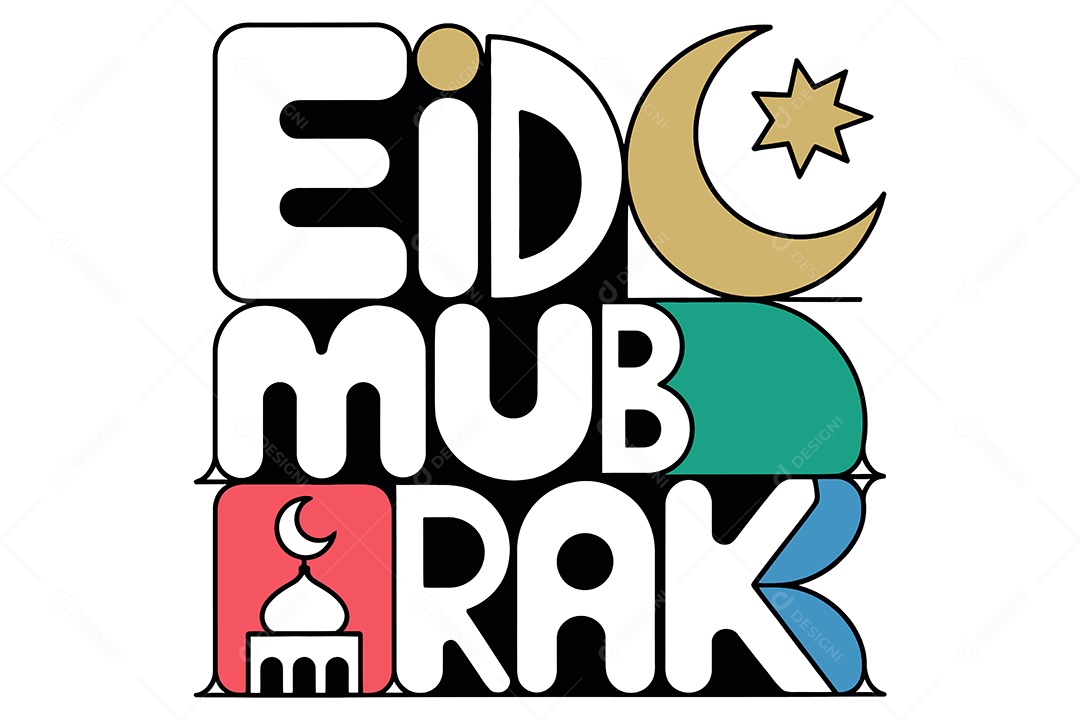 Frase Eid Mubarak Ilustração Vetor EPS + AI