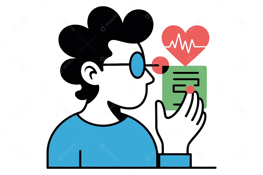 Personagem com Ícone de Coração Ilustração Vetor EPS + AI