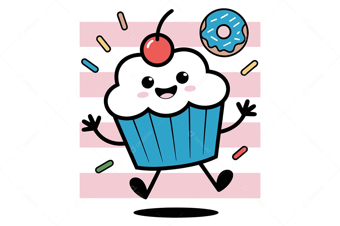 Personagem de Cupcake Animado Ilustração Vetor EPS + AI