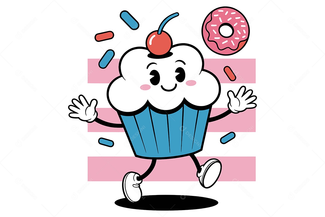 Personagem de Cupcake Animado Ilustração Vetor EPS + AI