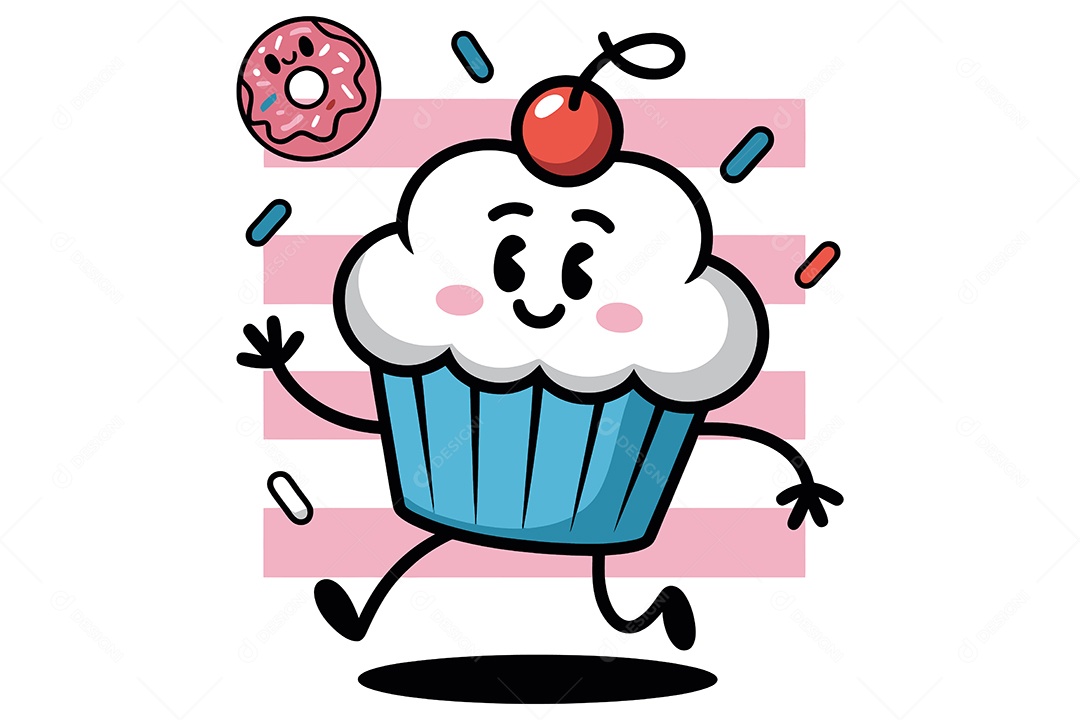 Personagem de Cupcake Animado Ilustração Vetor EPS + AI