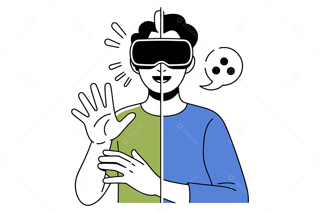 Menino com Óculos de Realidade Virtual Ilustração Vetor EPS + AI