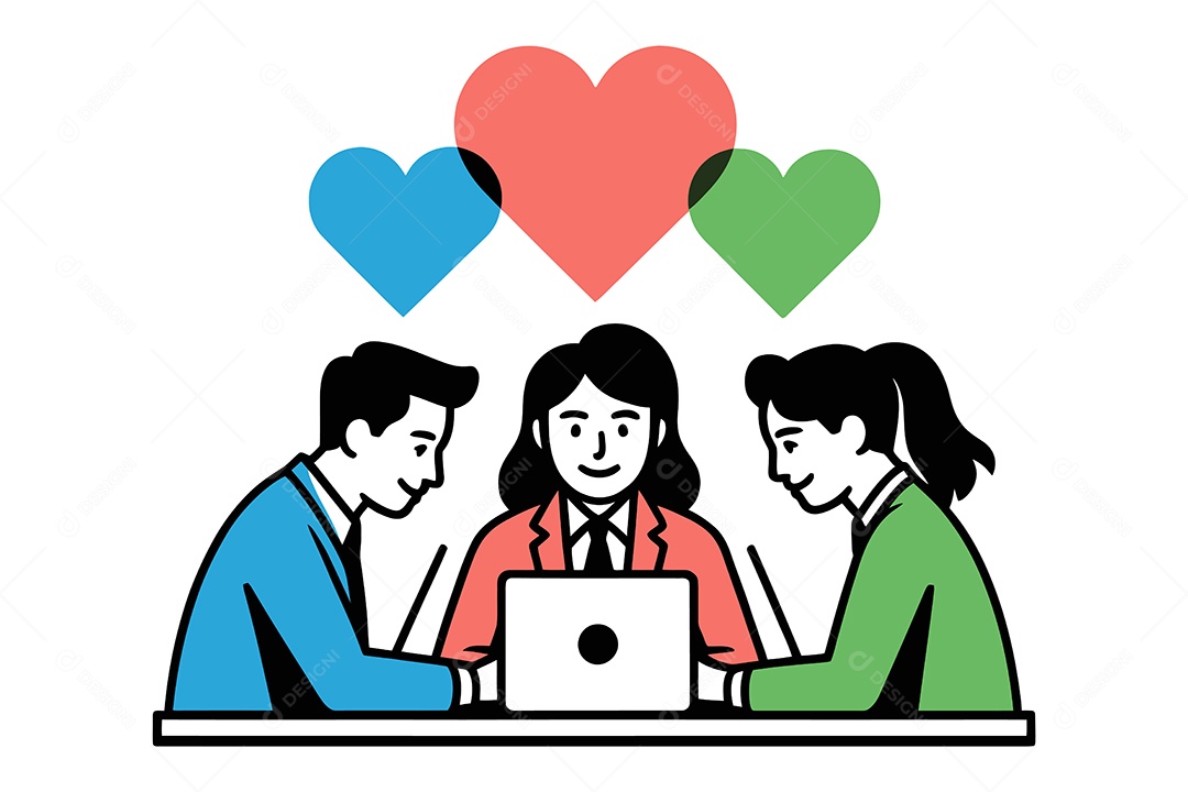 Pessoas com um Laptop Trabalhando em Equipe Ilustração Vetor EPS + AI