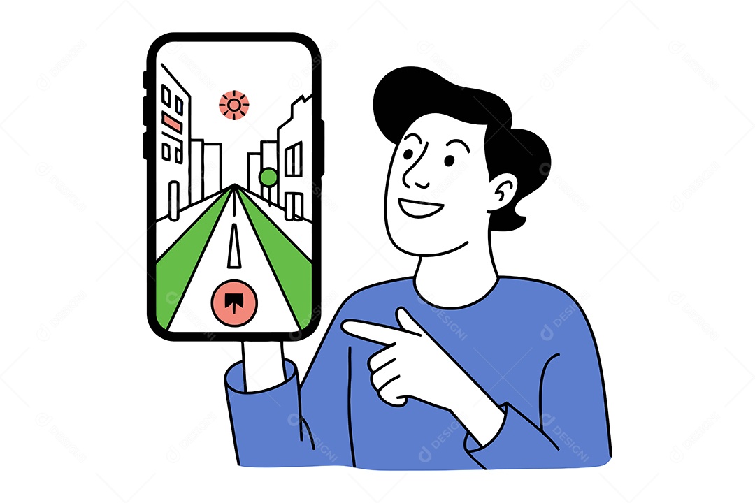 Pessoa Segurando um Smartphone com um Mapa Ilustração Vetor EPS + AI