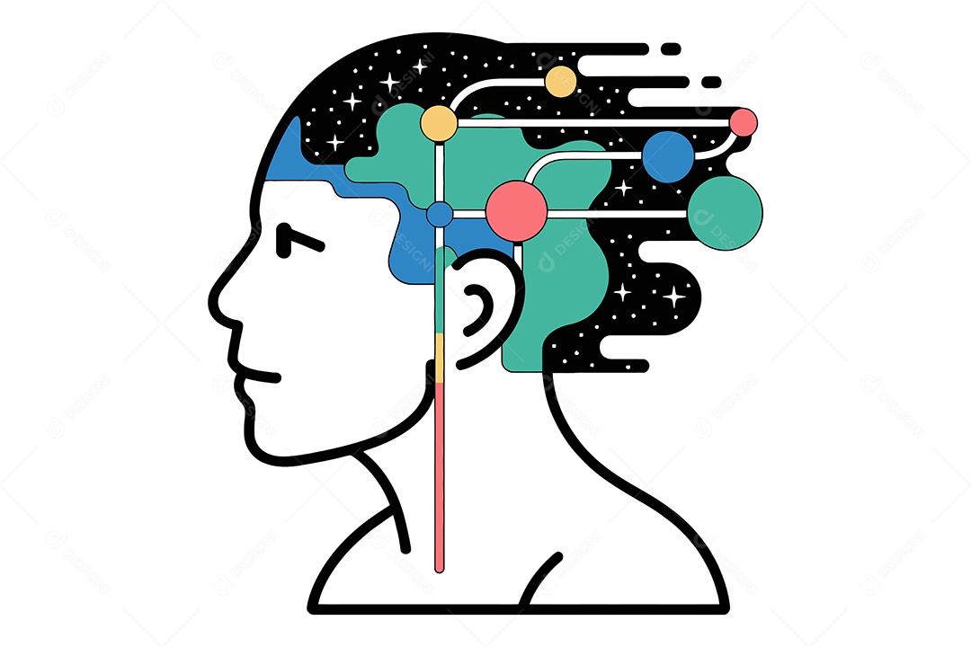 Cabeça Humana com Linhas Coloridas Ilustração Vetor EPS + AI