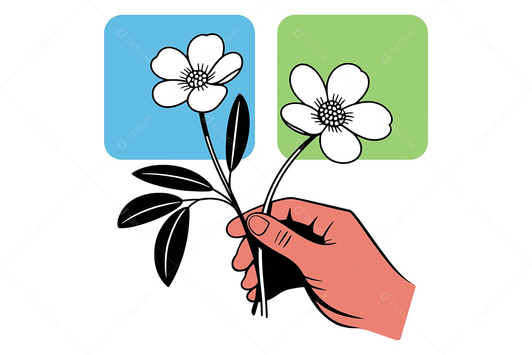 Mão Segurando Duas Flores Ilustração Vetor EPS + AI