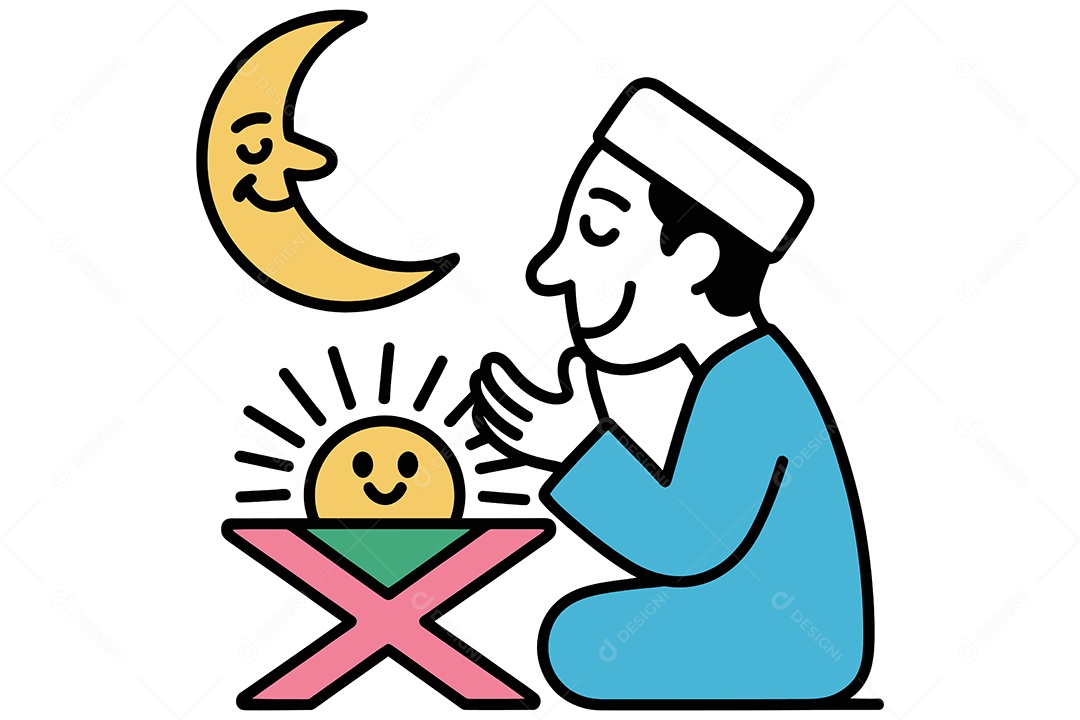 Homem Muçulmano Ajoelhado em Oração Ilustração Vetor EPS + AI