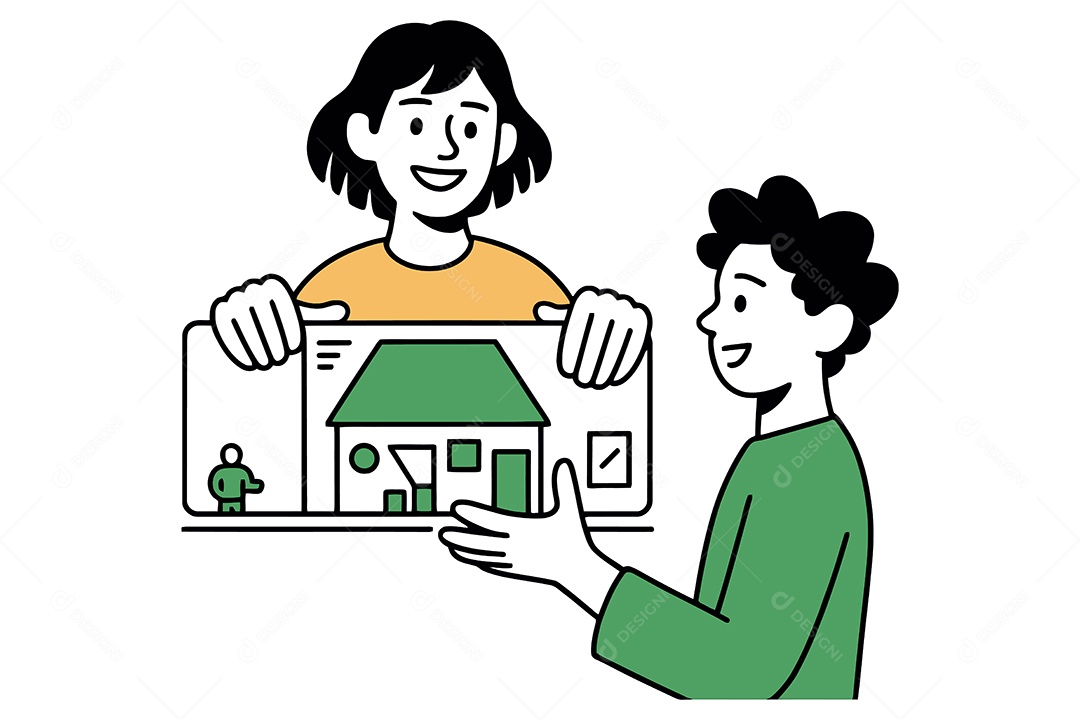 Pessoas Segurando uma Casa Ilustração Vetor EPS + AI