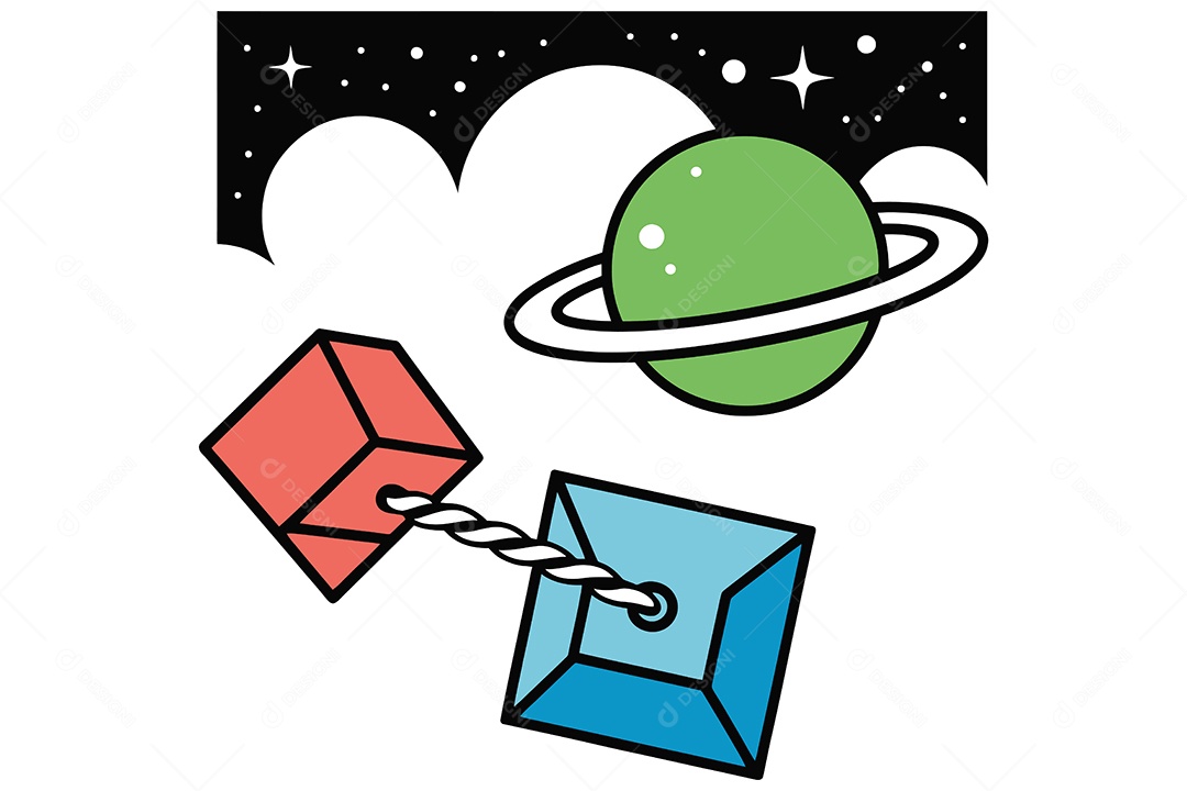 Cubo e Planeta Verde Ilustração Vetor EPS + AI