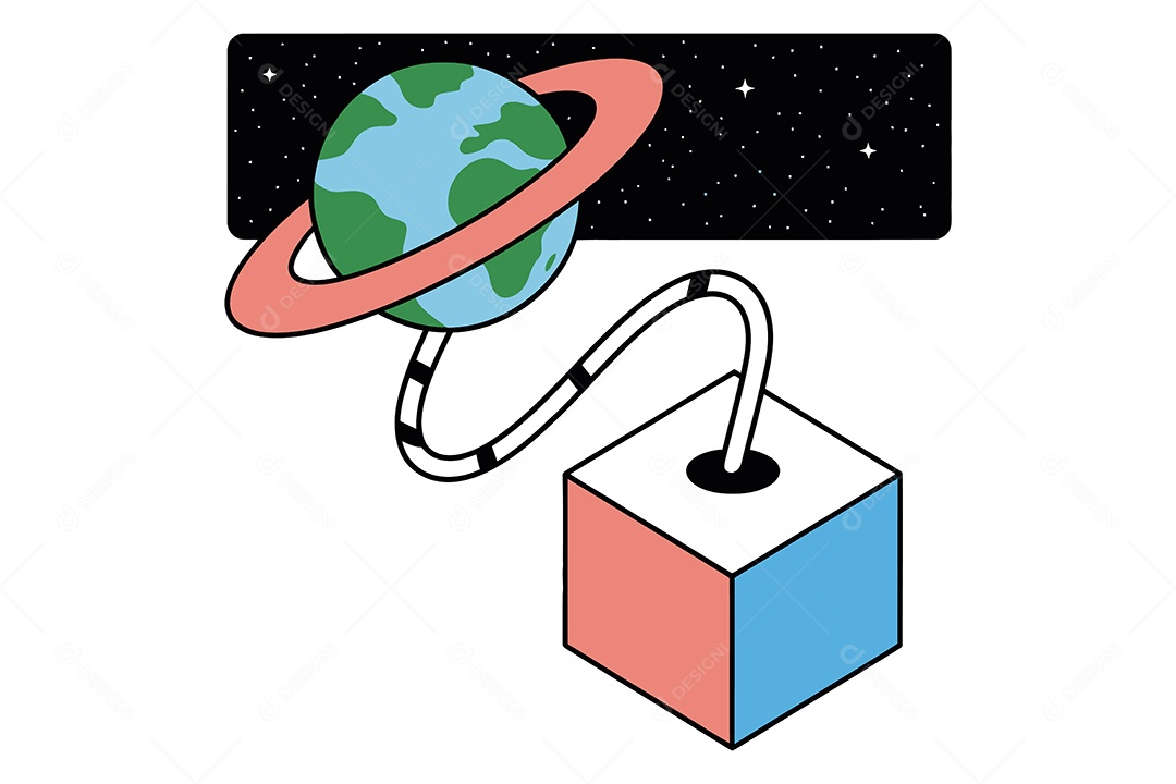 Cubo Verde e um Planeta Terra Ilustração Vetor EPS + AI