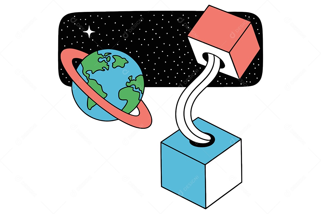Cubo Verde e um Planeta Terra Ilustração Vetor EPS + AI