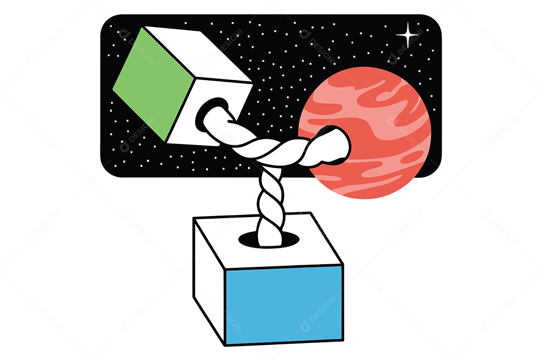 Cubo Verde e um Planeta Vermelho Ilustração Vetor EPS + AI