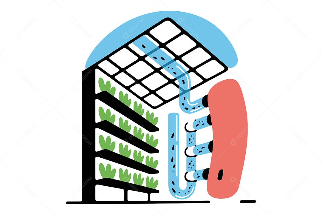 Sistema de Agricultura Vertical Hidropônica Ilustração Vetor EPS + AI