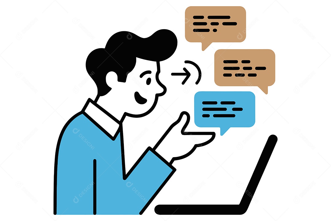 Homem Ínteragindo em um Ambiente Digital Ilustração Vetor EPS + AI