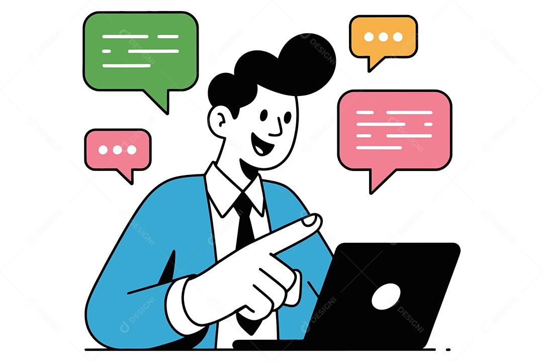 Homem Ínteragindo em um Ambiente Digital Ilustração Vetor EPS + AI