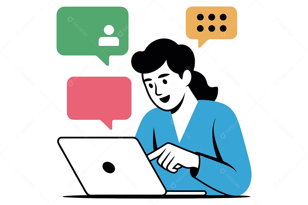 Mulher Mexendo no Computador Ilustração Vetor EPS + AI