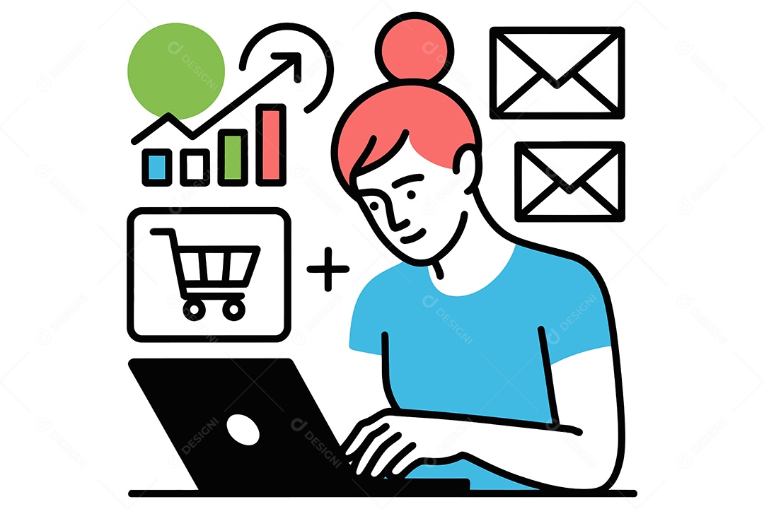 Mulher Análisando Dados de Vendas Ilustração Vetor EPS + AI