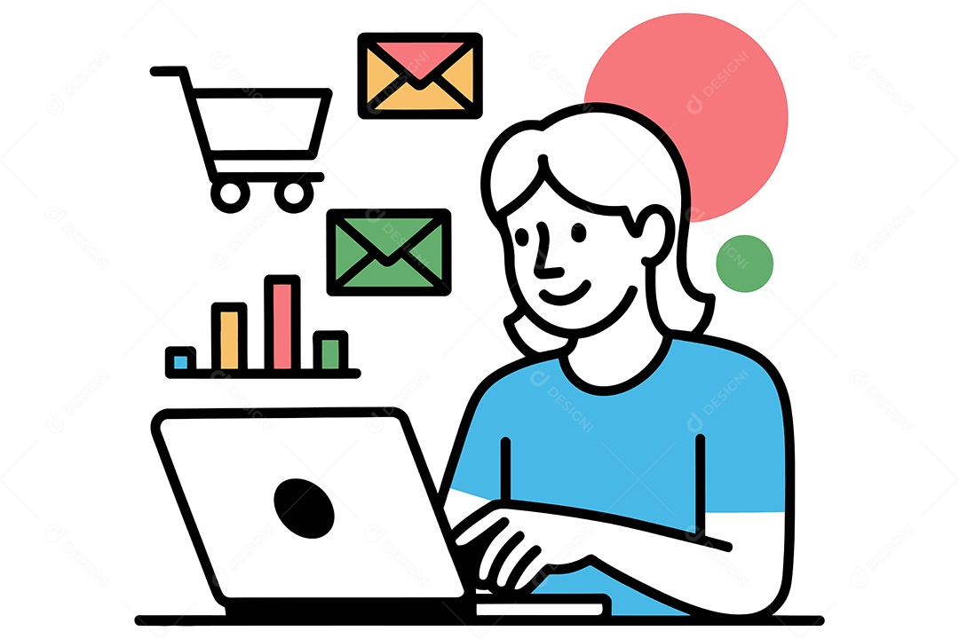 Personagem Mexendo no Computador Ilustração Vetor EPS + AI