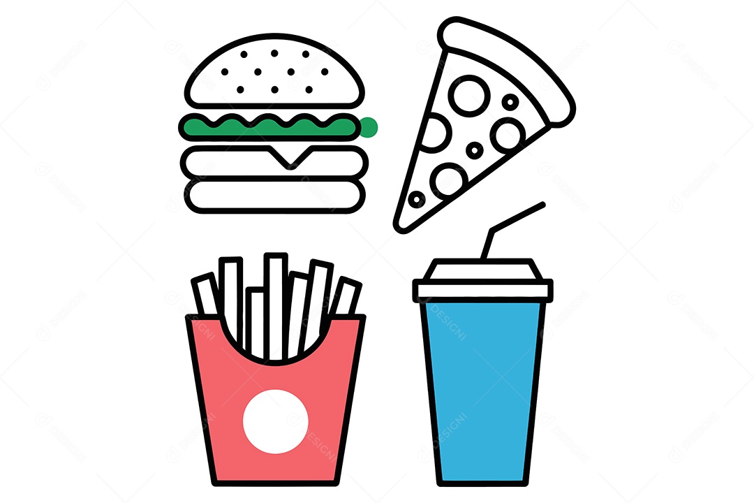 Conjunto de Comidas Ilustração Vetor EPS + AI