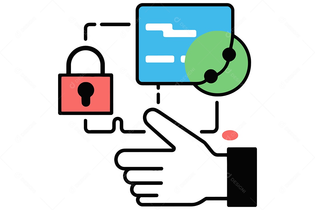 Mão com Ícones de Segurança de Dados e Criptografia Ilustração Vetor EPS + AI