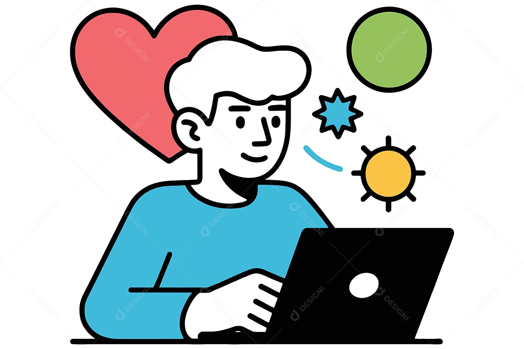 Personagem com um Laptop Ilustração Vetor EPS + AI