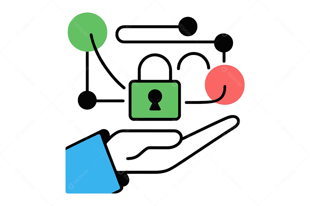 Mão com Ícones de Segurança de Dados Ilustração Vetor EPS + AI