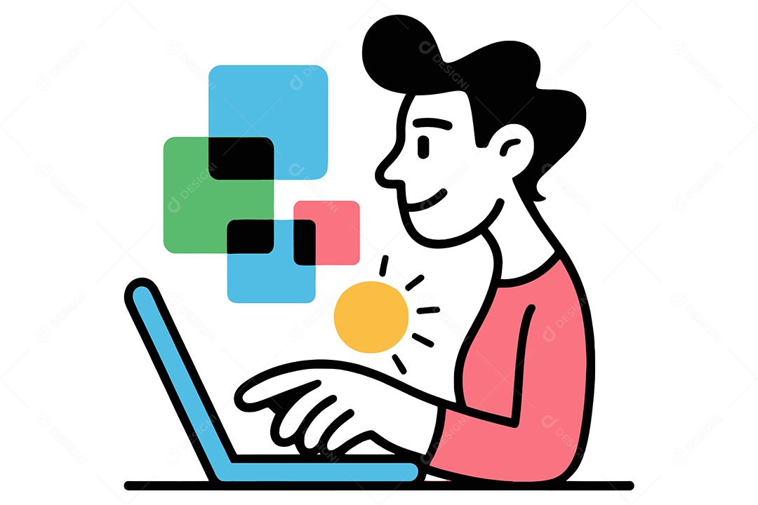 Homem Mexendo no Computador Ilustração Vetor EPS + AI