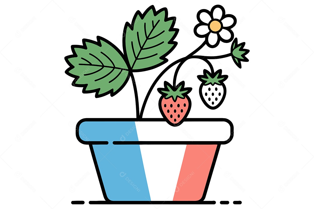 Morango em um Vaso de Flores Ilustração Vetor EPS + AI