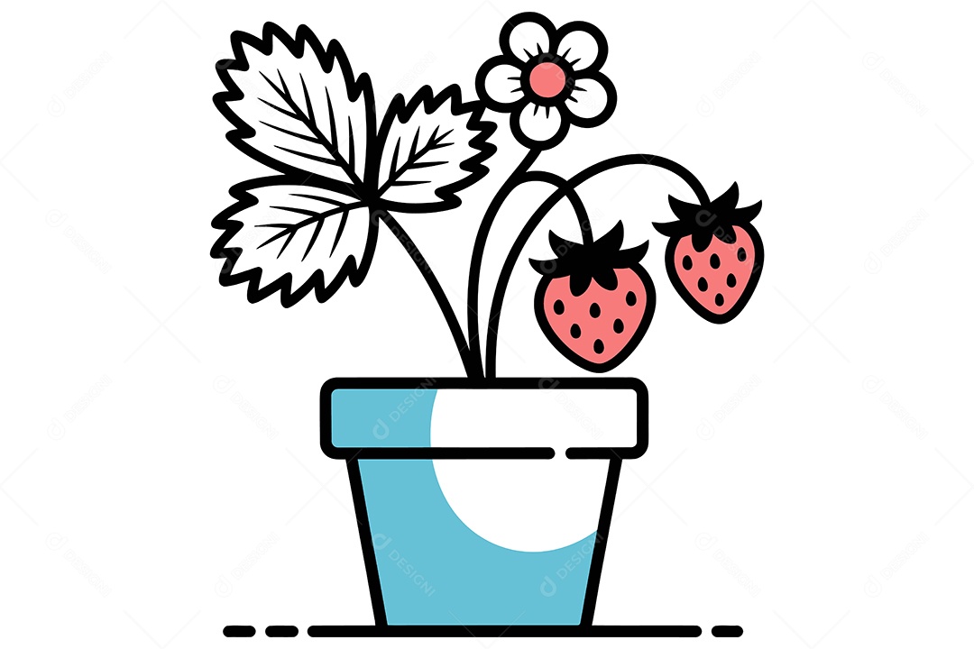 Morango em um Vaso de Flores Ilustração Vetor EPS + AI