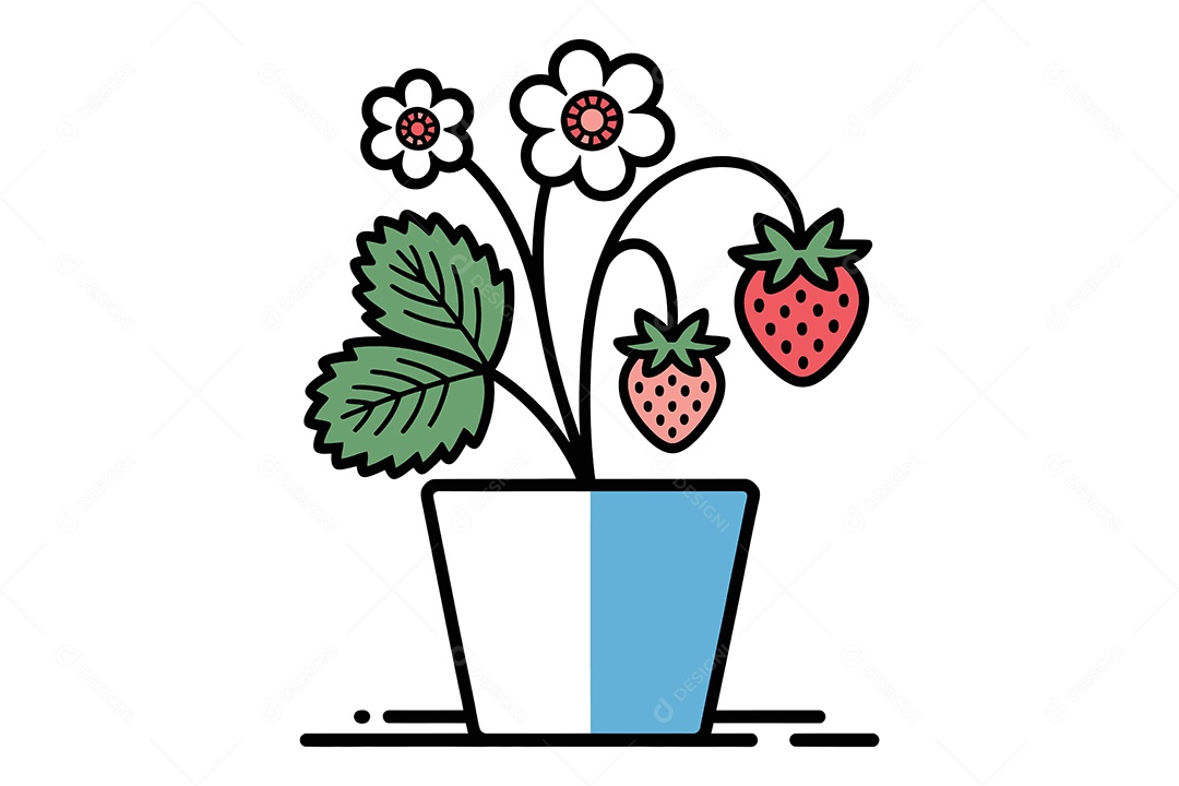 Morango em um Vaso de Flores Ilustração Vetor EPS + AI