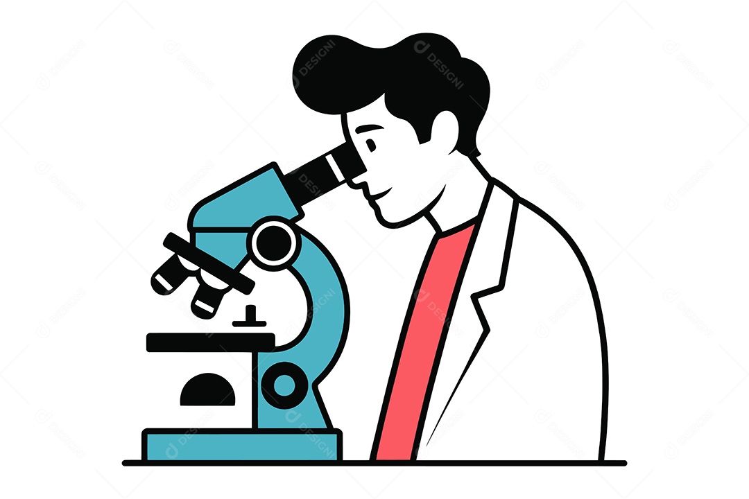 Cientista Utilizando um Microscópio Ilustração Vetor EPS + AI