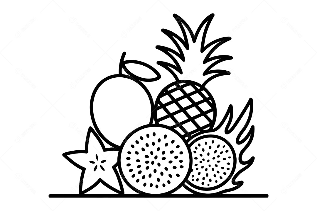 Conjunto de Frutas Desenho Animado Ilustração Vetor EPS + AI