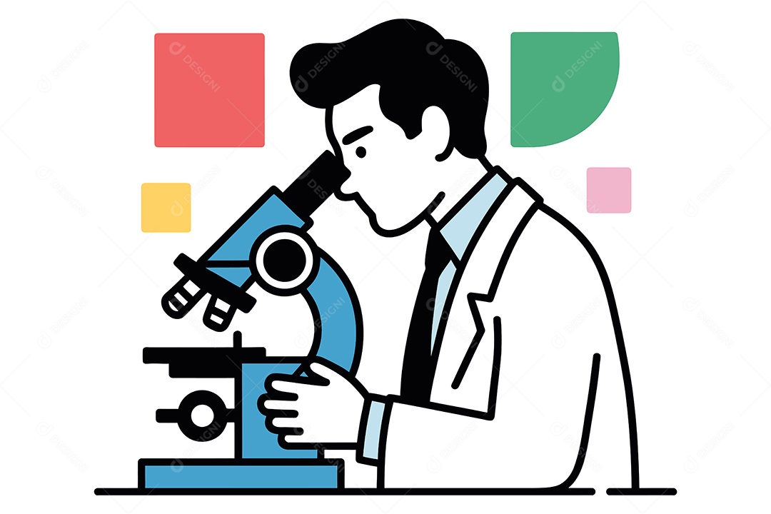 Cientista Usando um Microscópio Ilustração Vetor EPS + AI