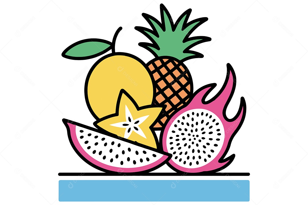 Conjunto de Frutas Desenho Animado Ilustração Vetor EPS + AI
