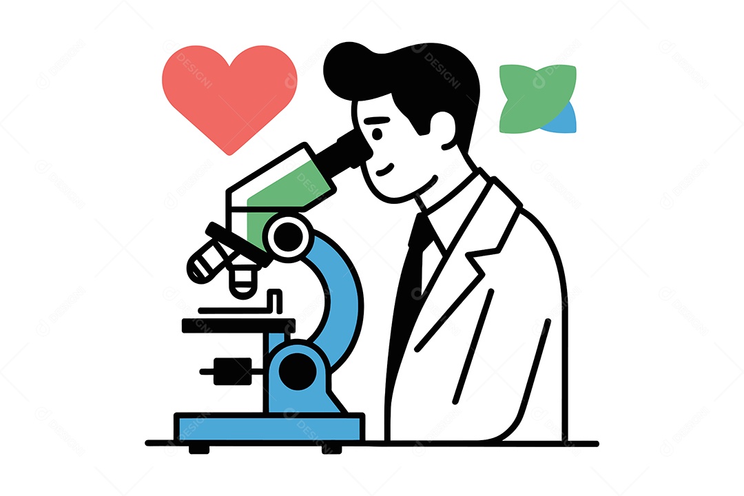 Cientista Usando um Microscópio Ilustração Vetor EPS + AI