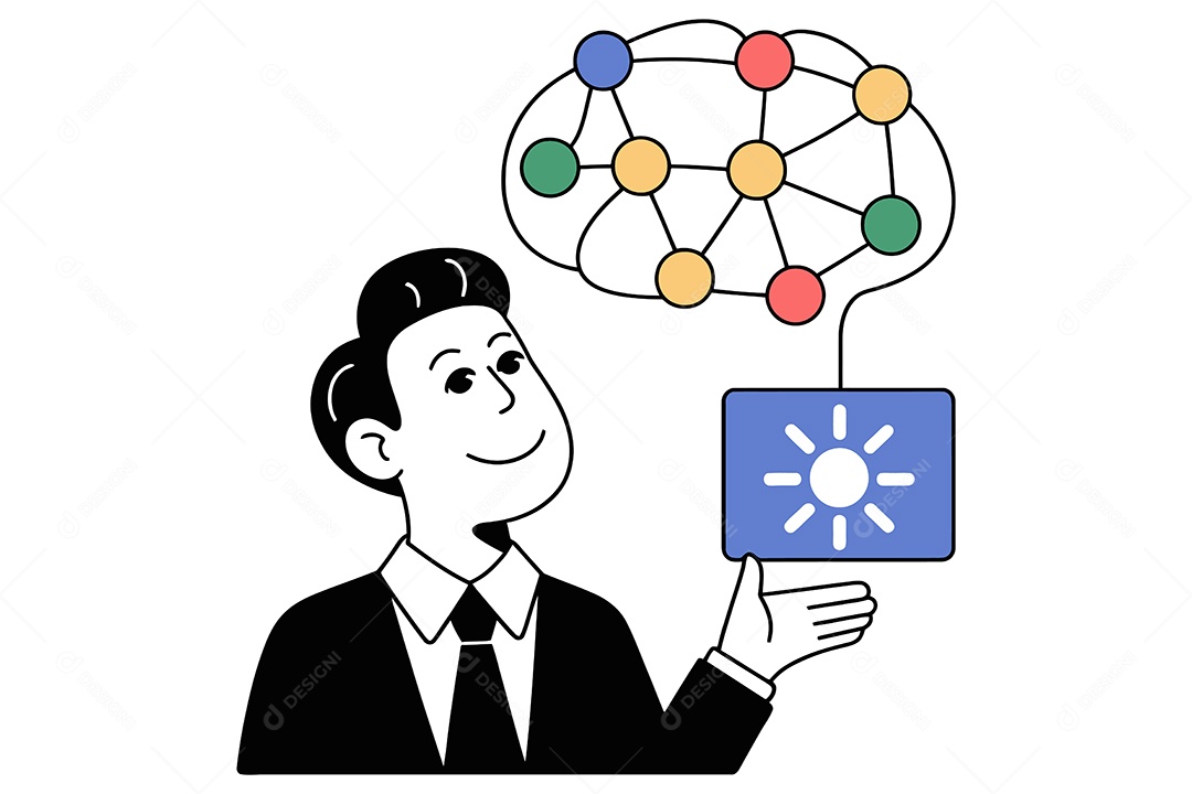 Homem com Mapa Mental Ilustração Vetor EPS + AI