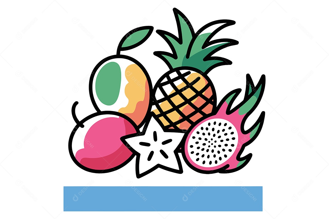 Conjunto de Frutas Desenho Animado Ilustração Vetor EPS + AI