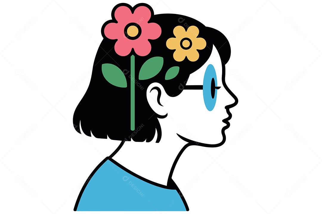 Mulher com Flores na Cabeça Ilustração Vetor EPS + AI