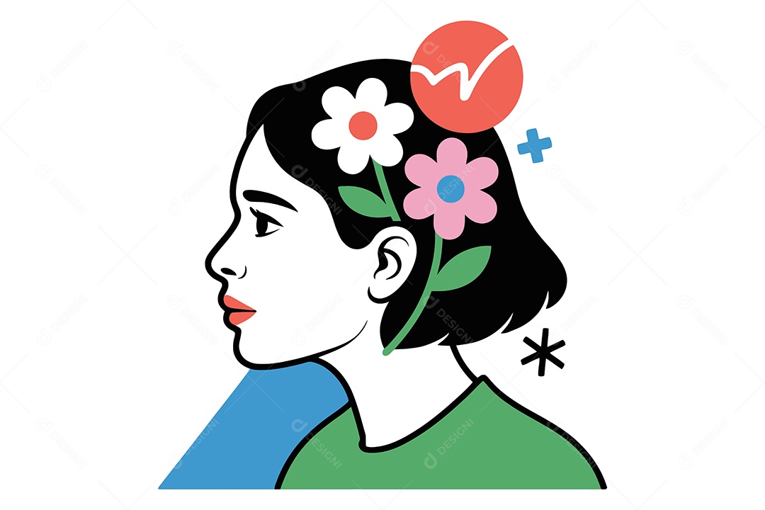 Mulher com Flores na Cabeça Ilustração Vetor EPS + AI