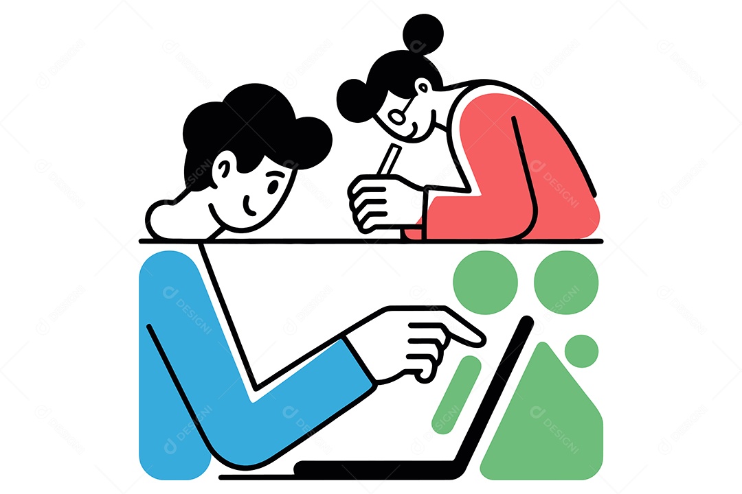 Pessoas Interagindo com Tecnologia e Estudo Ilustração Vetor EPS + AI