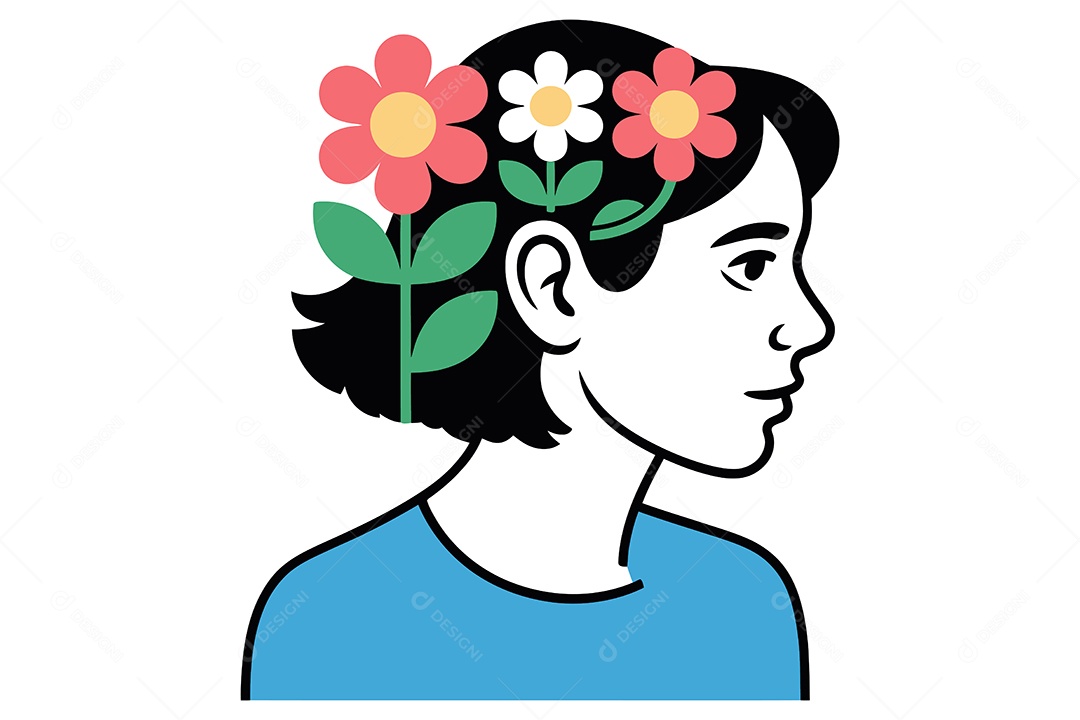Mulher com Flores na Cabeça Ilustração Vetor EPS + AI