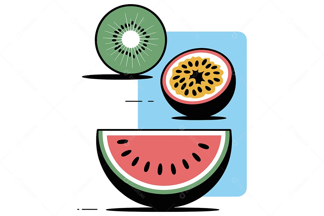 Conjunto de Frutas Desenho Animado Ilustração Vetor EPS + AI