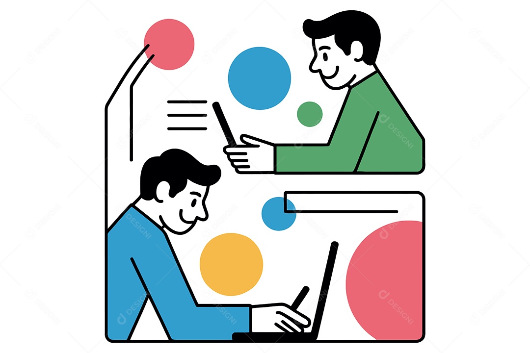 Pessoas Trabalhando Interação e Comunicação Digital Ilustração Vetor EPS + AI