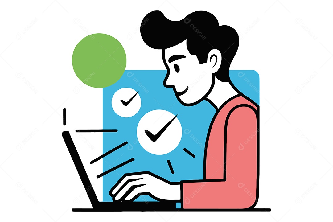 Homem Mexendo no Computador Ilustração Vetor EPS + AI