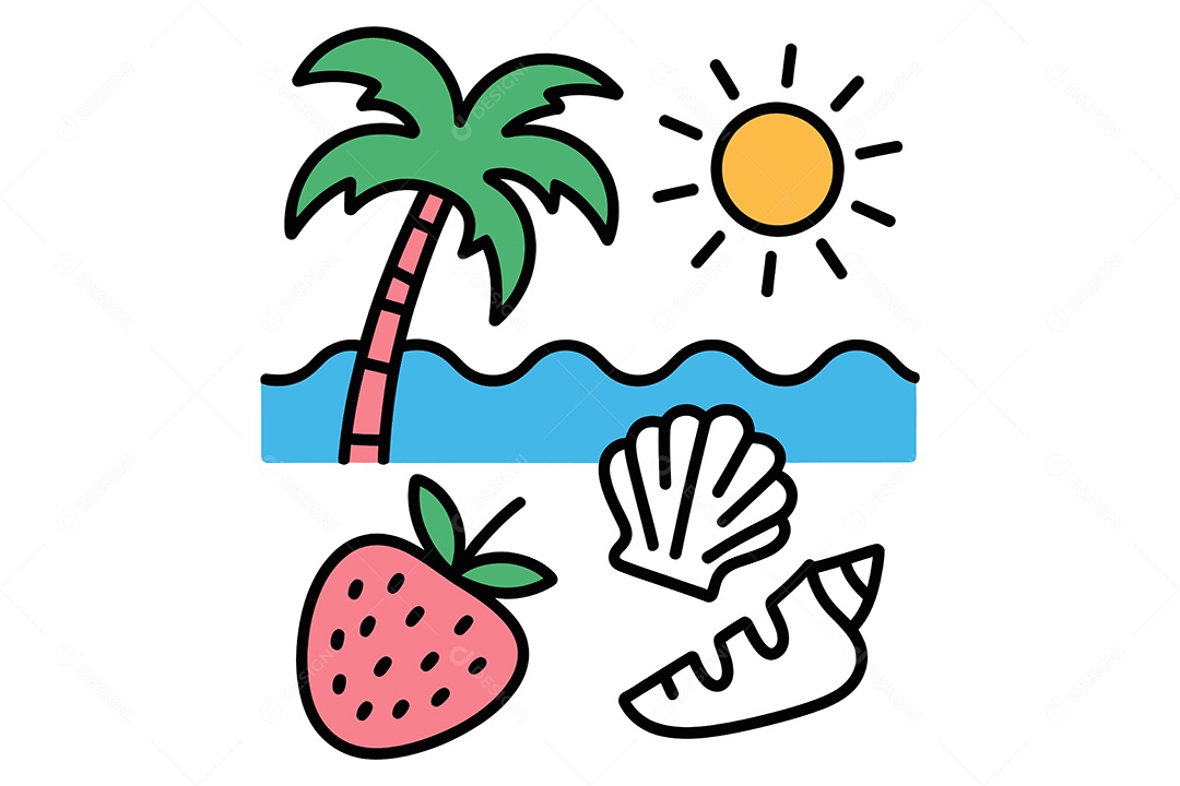 Paisagem de Praia Ilustração Vetor EPS + AI