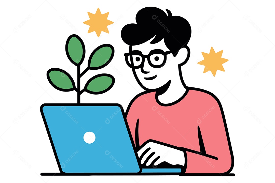 Homem Mexendo no Computador Ilustração Vetor EPS + AI