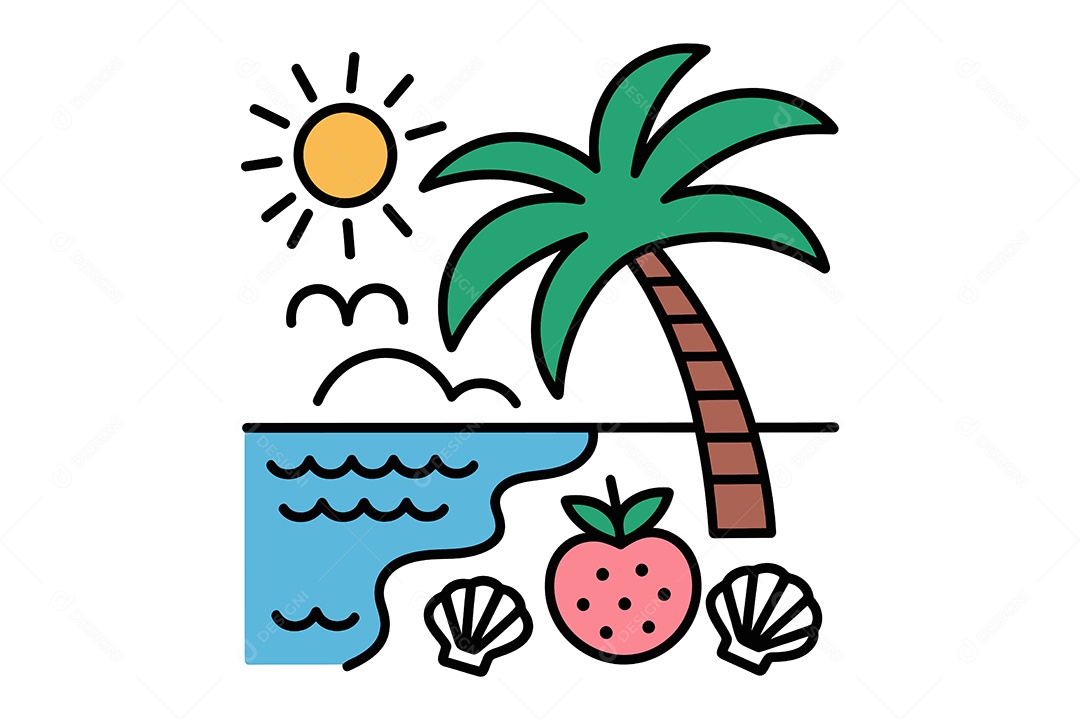 Paisagem de Praia Ilustração Vetor EPS + AI
