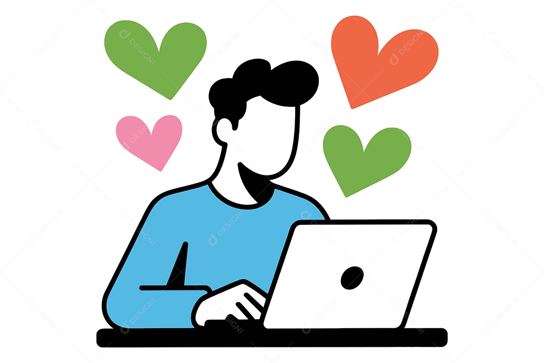 Homem Mexendo no Computador Ilustração Vetor EPS + AI