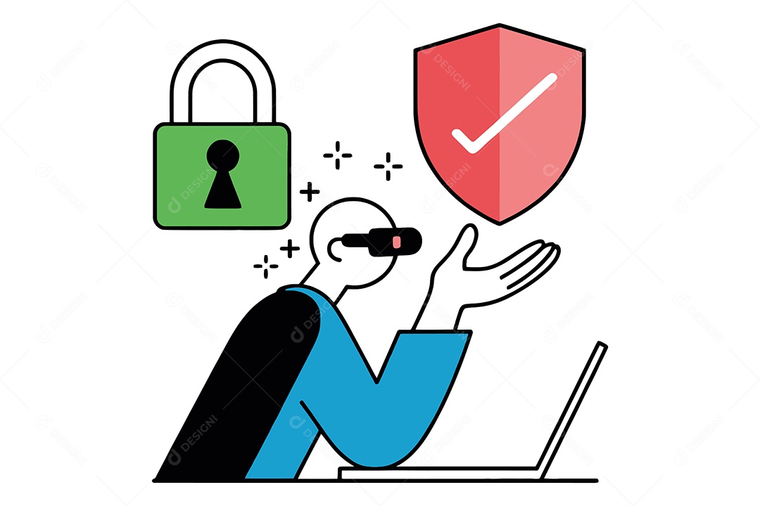 Homem com Conceito de Segurança Cibernética Ilustração Vetor EPS + AI